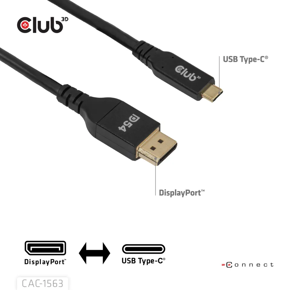 Club3D Kabel USB-C na DisplayPort 2.1 DP54 Bi-Directional, 8K120Hz, 4K480Hz, 2m