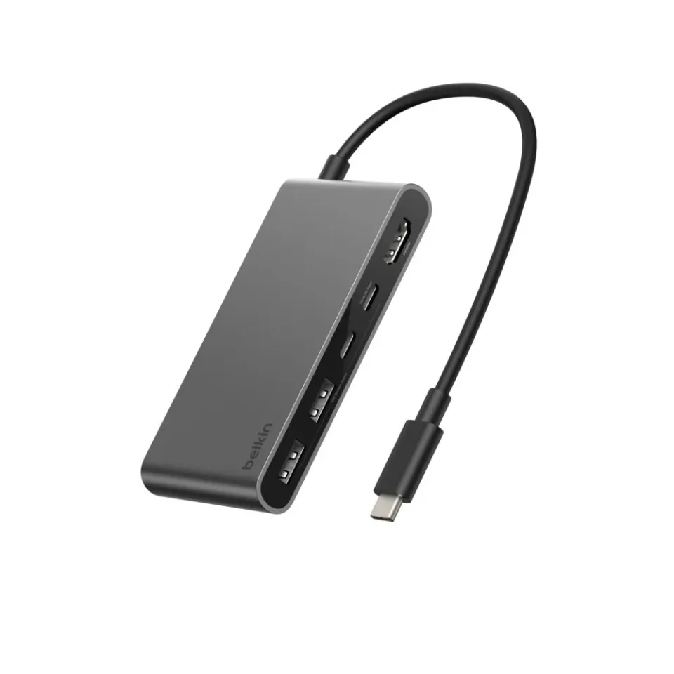 Belkin CONNECT 5v1 USB-C hub s dvojitým USB-C portem – stříbrný