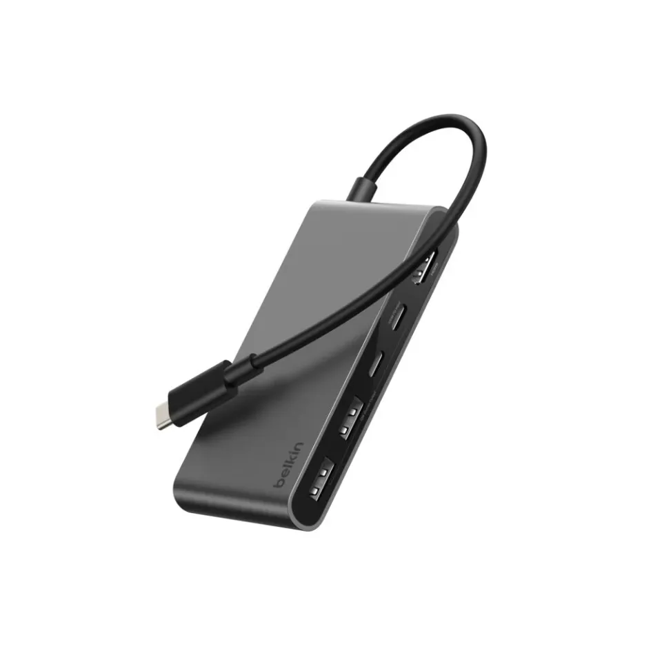 Belkin CONNECT 5v1 USB-C hub s dvojitým USB-C portem – stříbrný