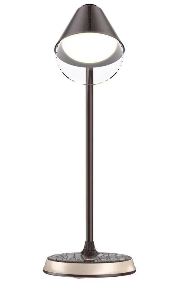 IMMAX LED stolní lampička FINCH/ Qi nabíjení/ 9W/ 12V/2A/ stmívatelná/ hnědá + zlaté prvky