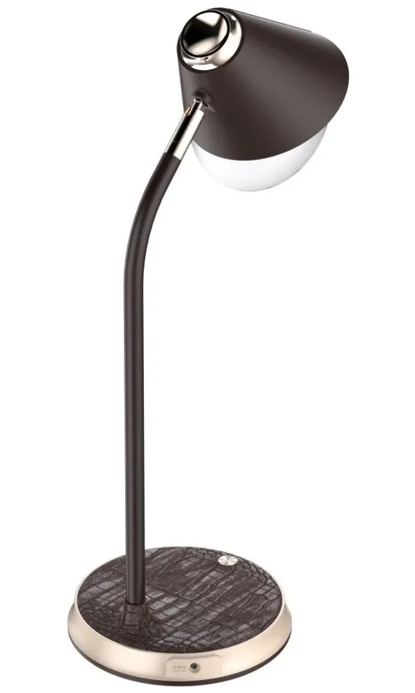 IMMAX LED stolní lampička FINCH/ Qi nabíjení/ 9W/ 12V/2A/ stmívatelná/ hnědá + zlaté prvky