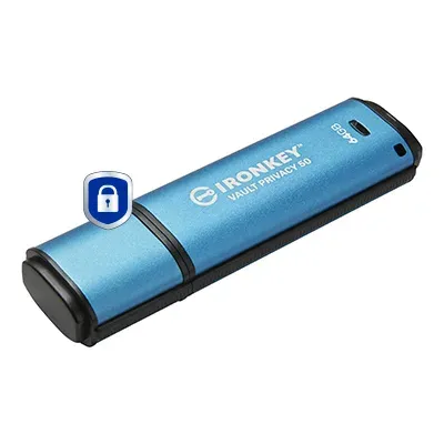 Kingston IronKey Vault Privacy 50/64GB/USB 3.2/USB-A/Modrá