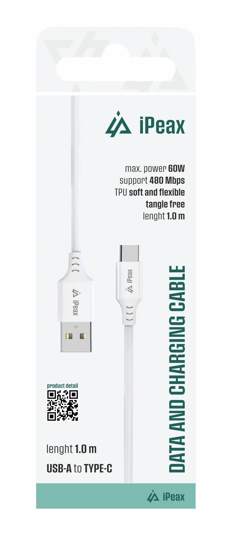 TPU KABEL USB-A / USB-C 1M, USB 2.0 BÍLÝ