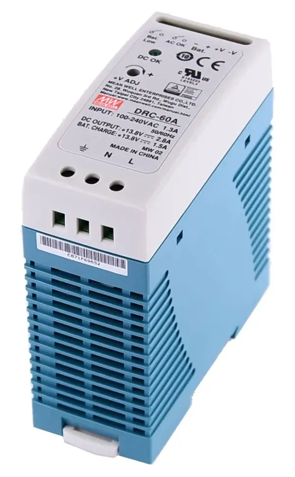 MEANWELL DRC-60A Zdroj 12-15V/2,8A, výstup na baterii 1,5A, DIN