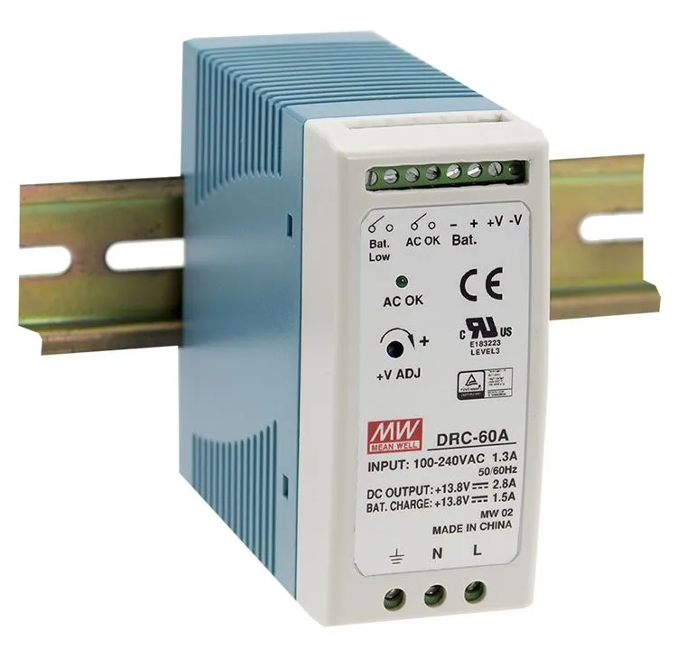 MEANWELL DRC-60A Zdroj 12-15V/2,8A, výstup na baterii 1,5A, DIN