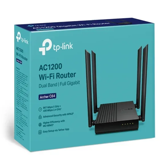 TP-Link Archer C64 - AC1200 WiFi Router, GLAN/WAN, WPA3, MU-MIMO