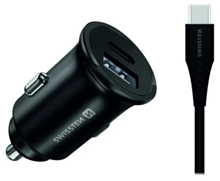 Swissten cl pro samsung super fast charging 35w + kabel usb-c/usb-c 1,2 m black
