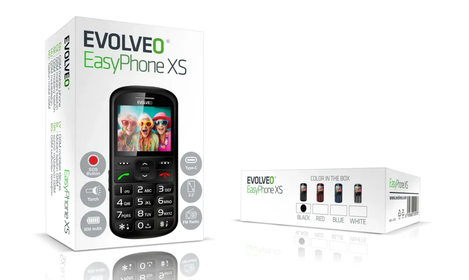 EVOLVEO EasyPhone XS, mobilní telefon pro seniory, černý