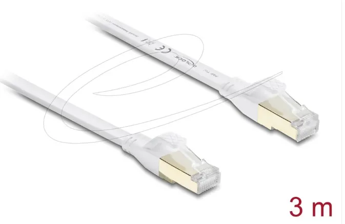 Delock Plochý spojovací kabel RJ45 Cat.8.1 U/FTP, až 40 Gbps, 3 m, bílý