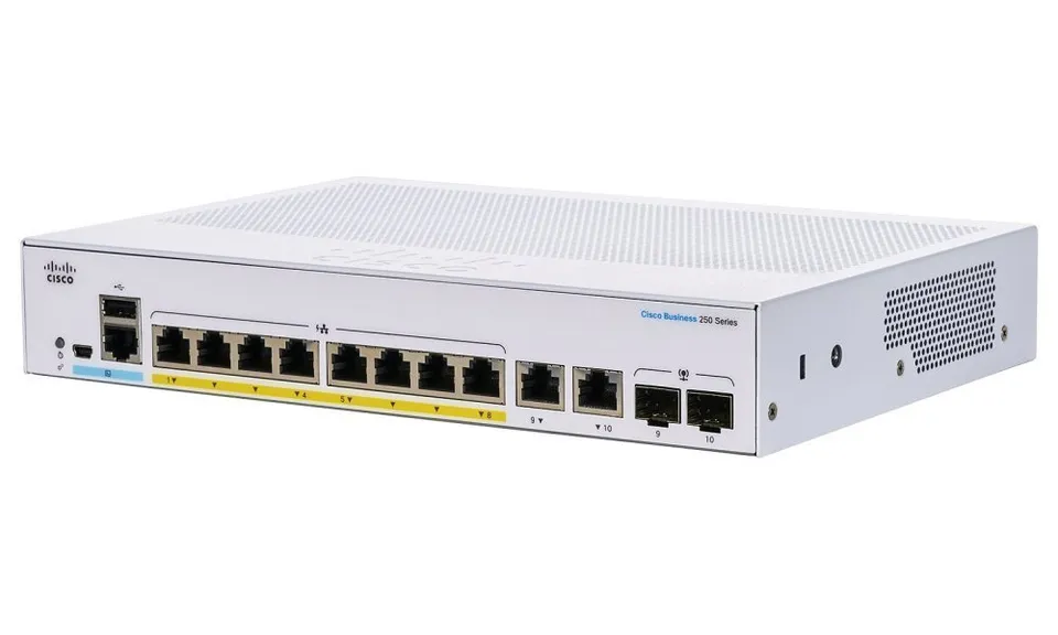 Cisco switch CBS250-8P-E-2G (8xGbE,2xGbE/SFP combo,8xPoE+,60W,fanless)