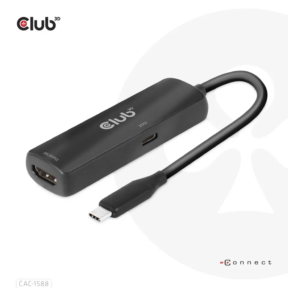 Club3D Adaptér USB-C na HDMI 8K60Hz/4K120Hz, Active Adapter M/F, PD 3.0, HDR10+ a DSC 1.2