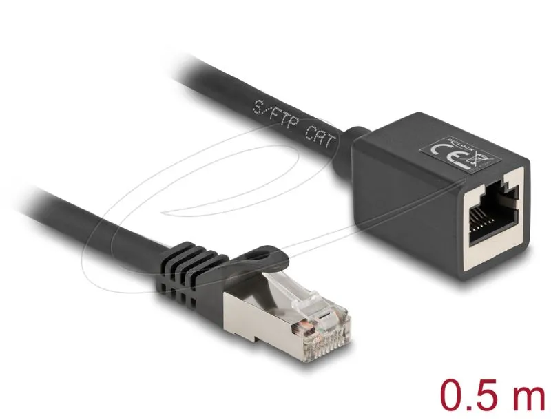 Delock Síťový prodlužovací kabel ze zástrčky RJ45 na zásuvku RJ45, Cat.6A, S/FTP