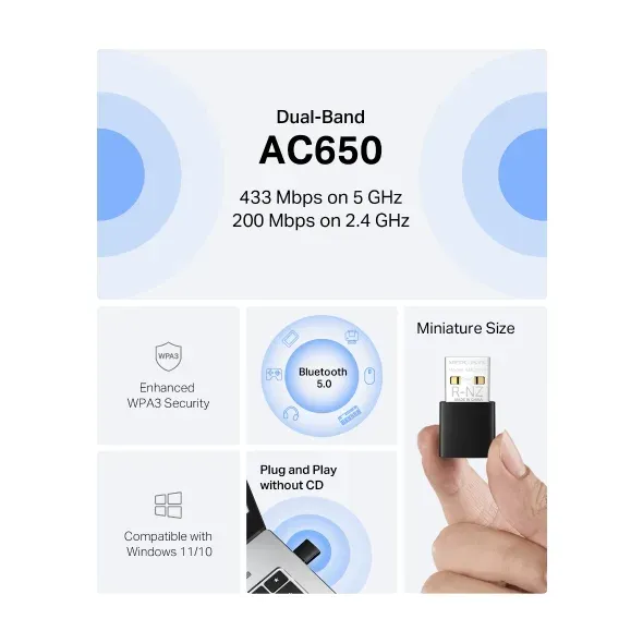 TP-Link Mercusys MA20NB AC650 Nano Wi-Fi Bluetooth USB Adaptér
