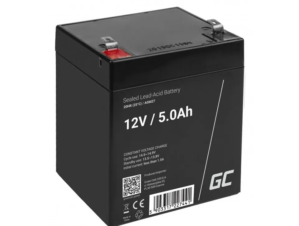Green Cell AGM VRLA 12V 5Ah maintenance-free battery for the alarm system, cash