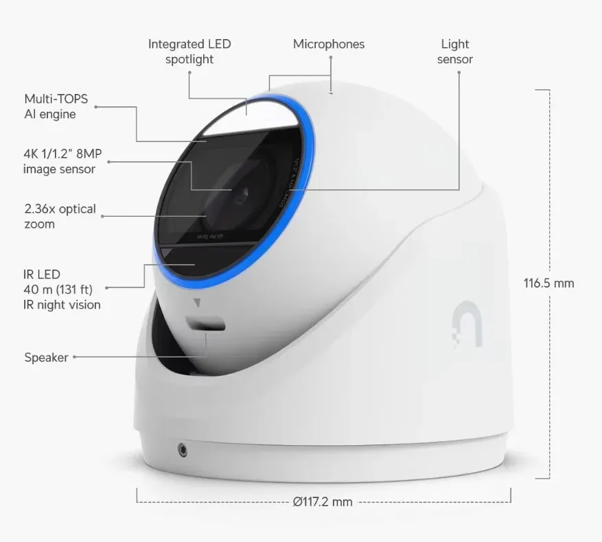 UBNT G6 Pro Turret, UniFi 8MP IP kamera, bílá