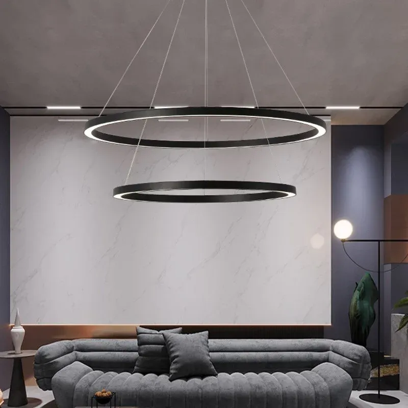 IMMAX NEO FINO SMART závěsné svítidlo 2 kruhy, 60+80cm, 93W, černé, Zigbee 3.0, TUYA