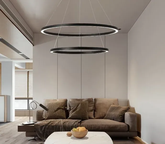 IMMAX NEO FINO SMART závěsné svítidlo 2 kruhy, 60+80cm, 93W, černé, Zigbee 3.0, TUYA