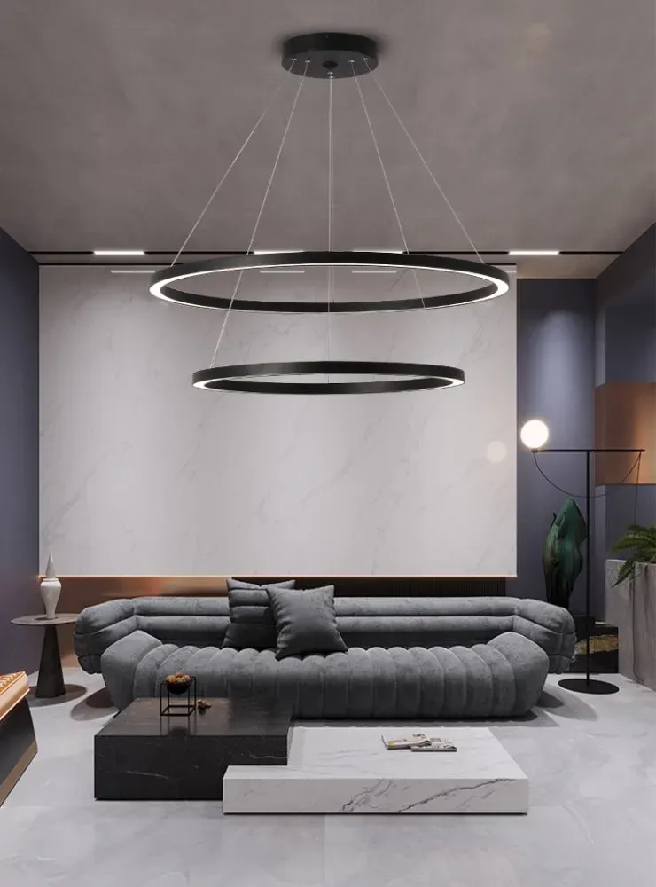IMMAX NEO FINO SMART závěsné svítidlo 2 kruhy, 60+80cm, 93W, černé, Zigbee 3.0, TUYA