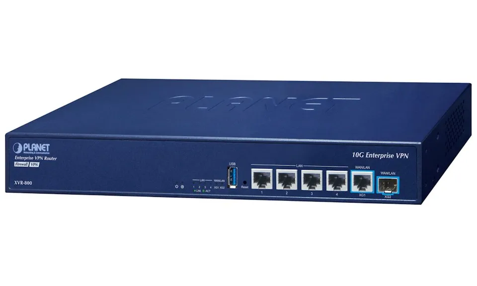 Planet XVR-800 Dual 10G Enterprise VPN Security Router/Firewall/AP kontroler, 10 GbE, SFP+ LAN/WAN, 4x GbE, NIS2+NDAA