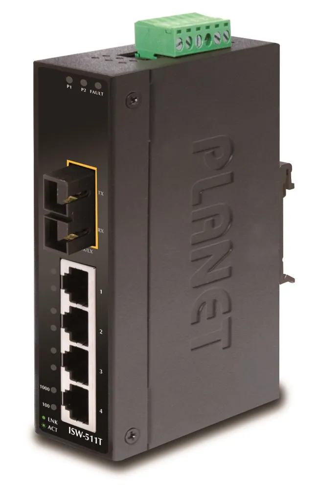 Planet ISW-511TS15, 4x 10/100Base-TX+ 1x 100FX 15km, SM, DIN, IP30, -40~75°C