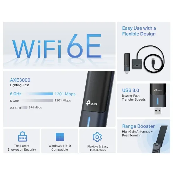 TP-Link Archer TXE50UH Wi-Fi 6E USB adaptér s vysokým ziskem AXE3000