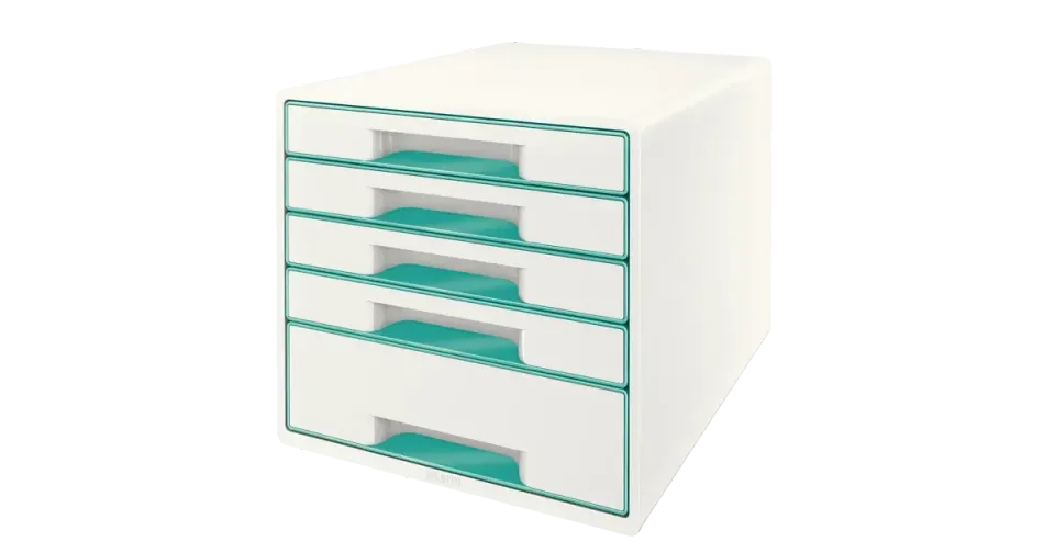 LEITZ Zásuvkový box WOW CUBE, 5 zásuvek, bílá/ledově modrá