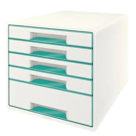 LEITZ Zásuvkový box WOW CUBE, 5 zásuvek, bílá/ledově modrá