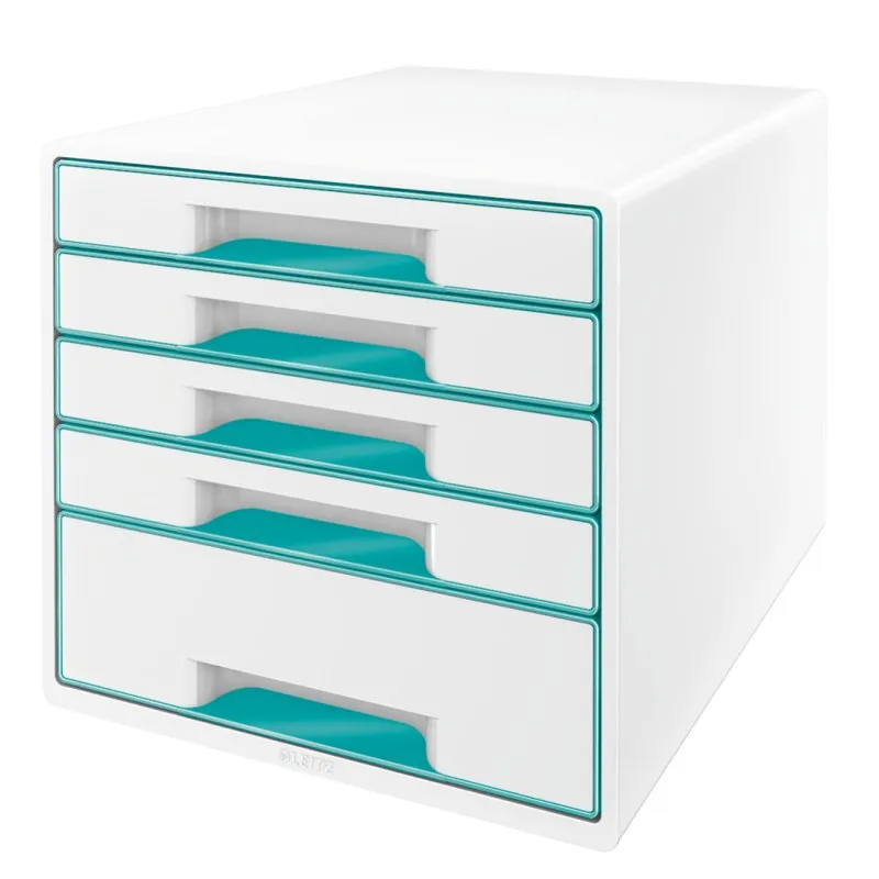 LEITZ Zásuvkový box WOW CUBE, 5 zásuvek, bílá/ledově modrá