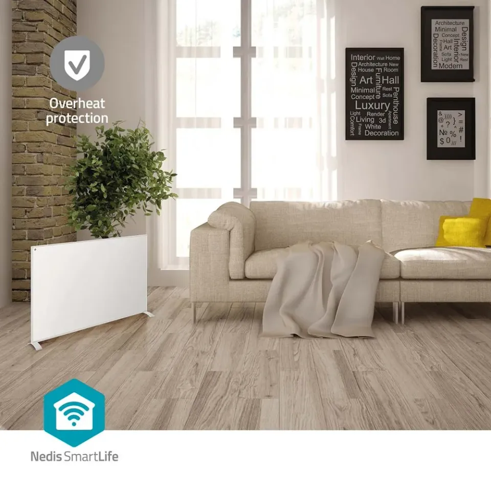 NEDIS Wi-Fi chytrý infračervený topný panel/ 700W/ 120 x 620 x 240 mm/ nastavení teploty/ termostat/ IP44/ DO/ bílý