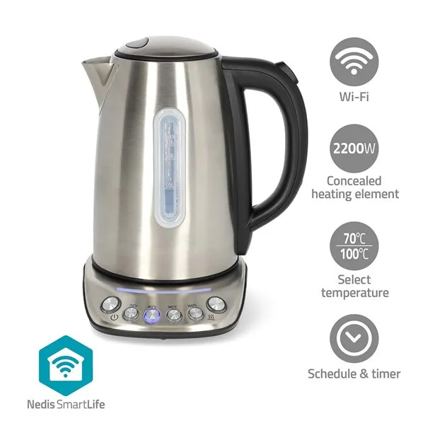 Nedis KAWK8000WIFI- Rychlovarná Konvice | Wi-Fi | 1.7 l | 70,80,90,100 °C | Ukaz
