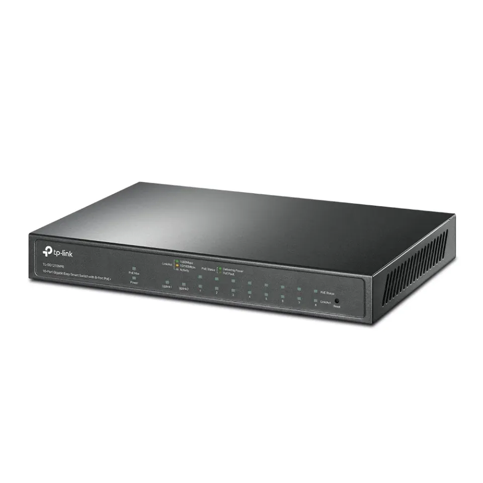 TP-Link CCTV Easy Smart switch TL-SG1210MPE (8xGbE, 1xGbE uplink, 1xGbE/SFP combo uplink, 8xPoE+, 123W, fanless)