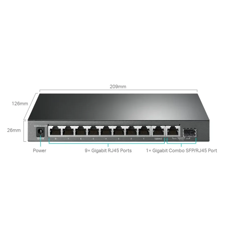 TP-Link CCTV Easy Smart switch TL-SG1210MPE (8xGbE, 1xGbE uplink, 1xGbE/SFP combo uplink, 8xPoE+, 123W, fanless)