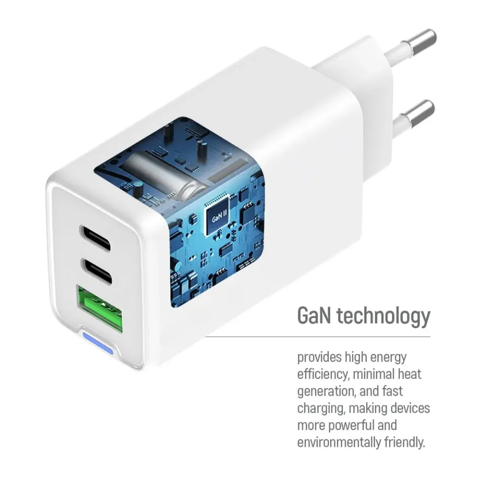 COLORWAY 2x USB-C, 1x USB-A/ síťová nabíječka/ GaN/ PD/ PPS/ 65W/ Včetně 2x kabelů, USB-C-USB-C, USB-C-Lightning/ Bílá