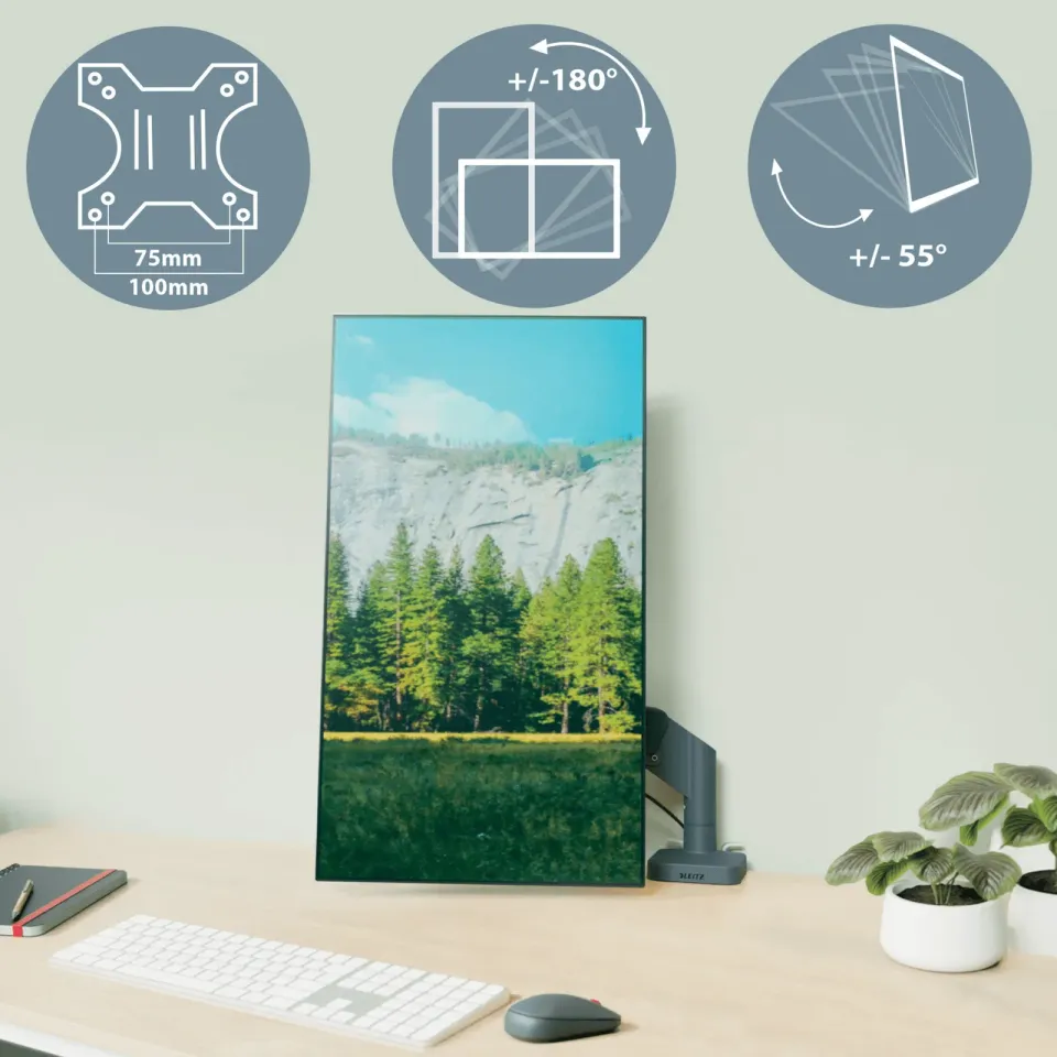 LEITZ Duální prostorově úsporné rameno pro monitor a laptop ERGO tmv. šedé