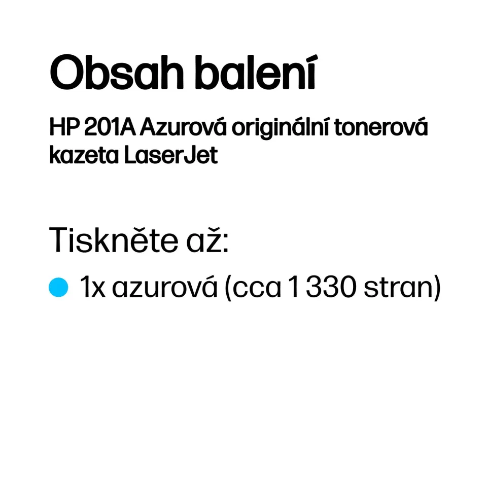 HP CF401A cyan toner č.201A malý cca 1400 str. (HP CLJ M252, M277, M274, azurová, ColorSphere 3 Jetintelligence )