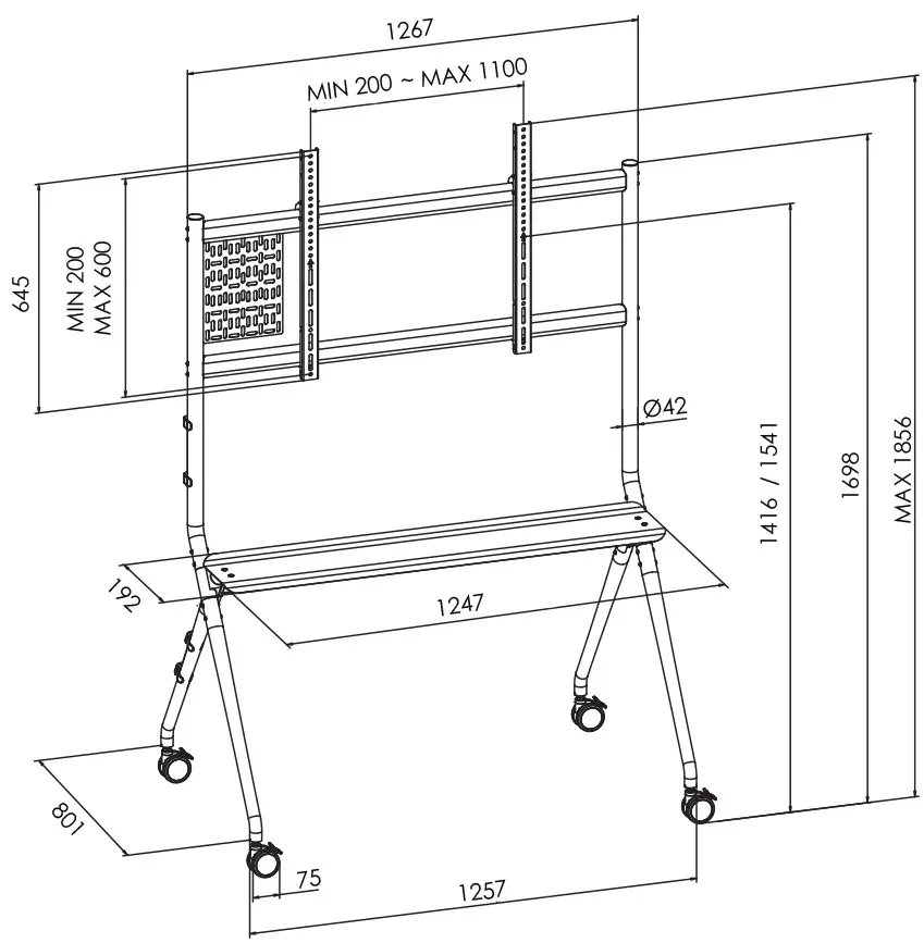 Vogel's ESSENTIAL T1021 pojízdný stojan pro TV 65-98", 120 kg, výška 154 cm, černý