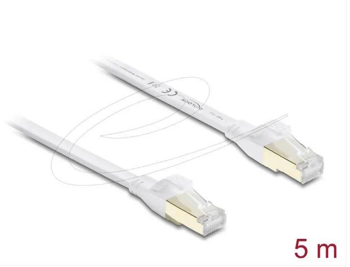 Delock Plochý spojovací kabel RJ45 Cat.8.1 U/FTP, až 40 Gbps, 5 m, bílý