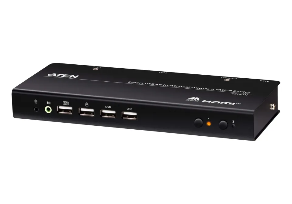 ATEN CS742H 2portový USB 4K HDMI KVMP přepínač s duálním displejem (kabely v cen