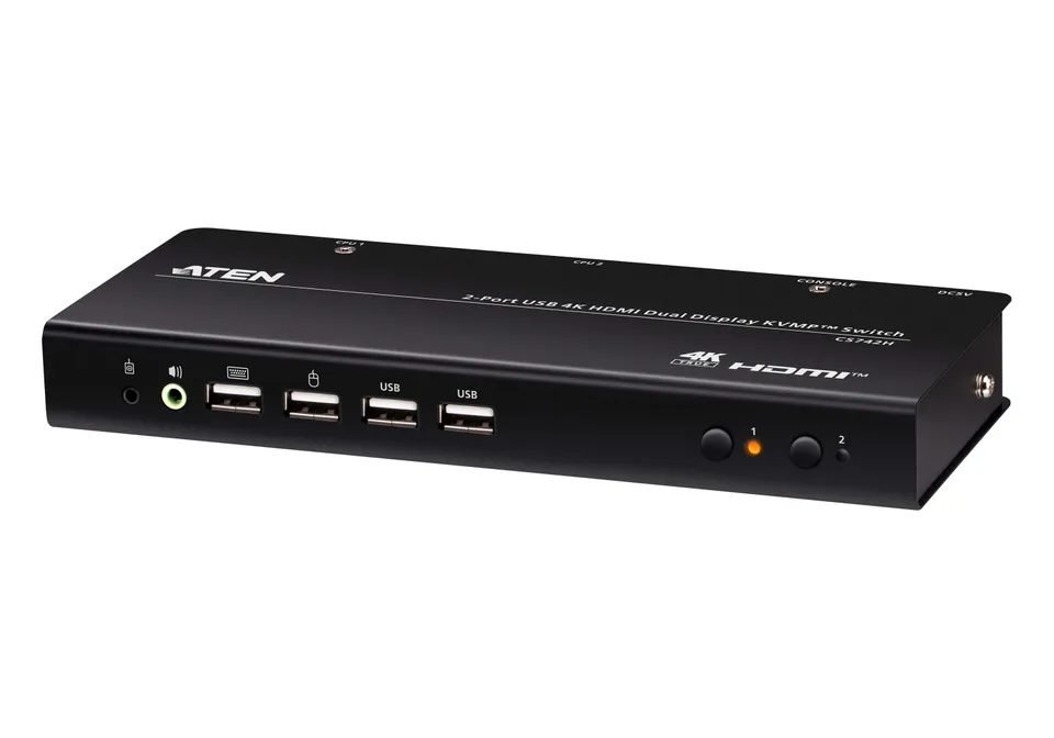 ATEN CS742H 2portový USB 4K HDMI KVMP přepínač s duálním displejem (kabely v cen