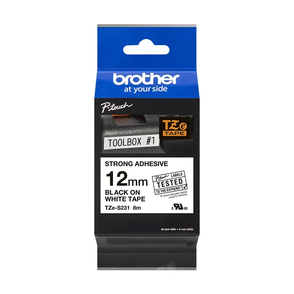 Brother - TZe-S231 bílá / černá (12mm,lamin.,extr. adhez.)