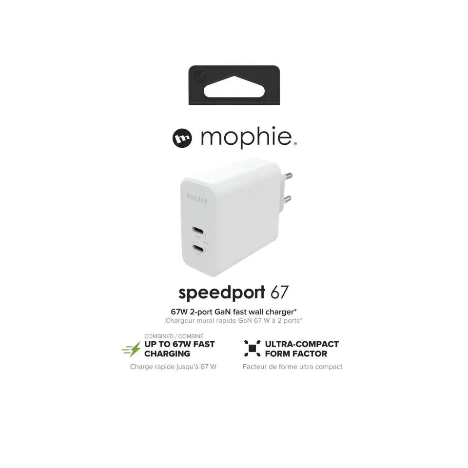 Mophie síťový adaptér GaN, USB-C/PD - 67W - bílá