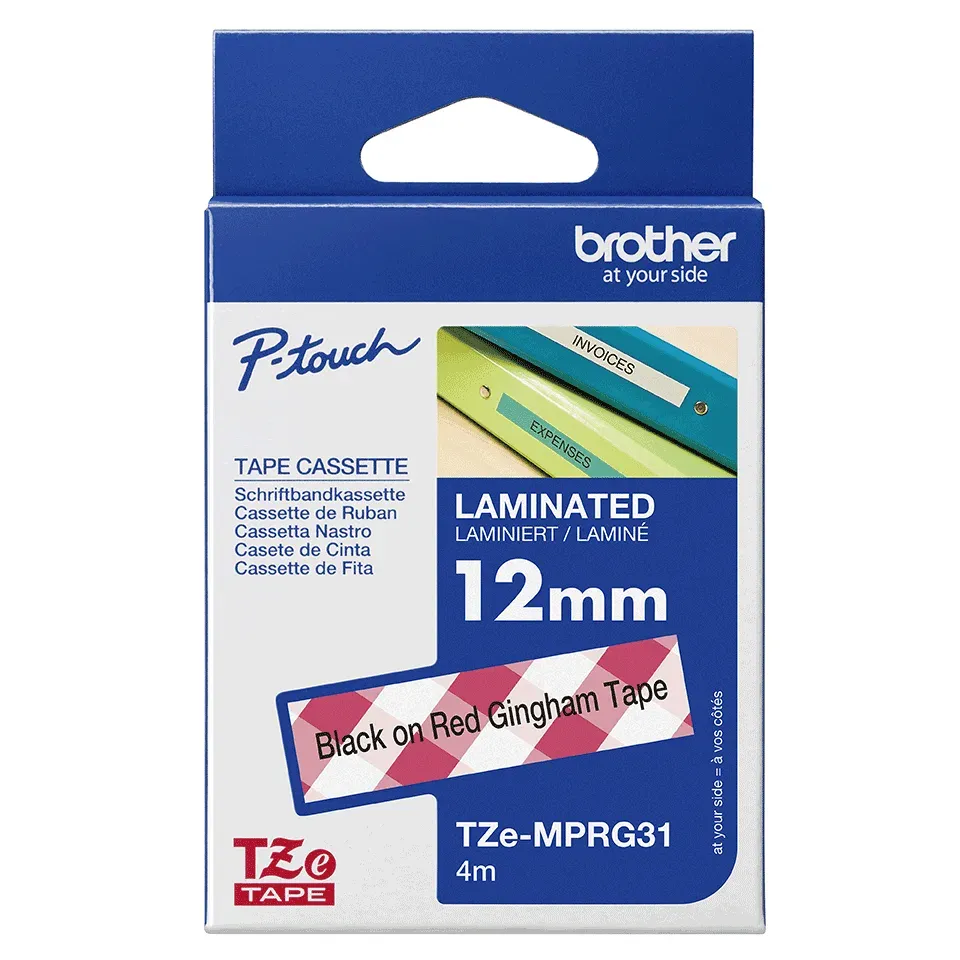 Brother - TZe-MPRG31 páska s červenými kachličkami / černá (12mm, 4m)