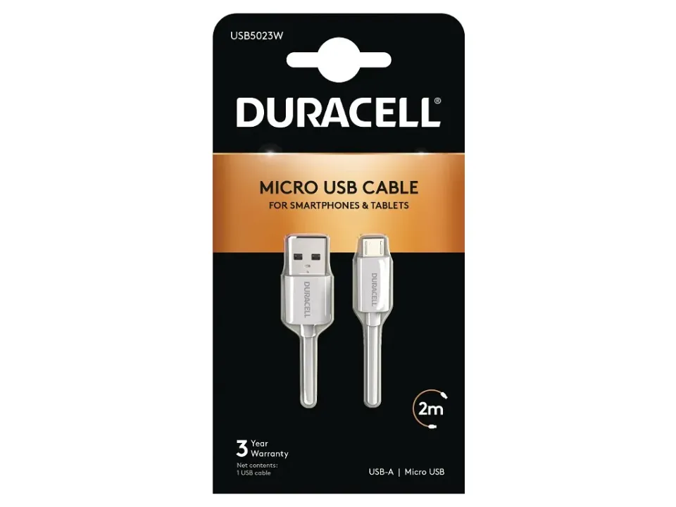 Duracell - napájecí a synchronizační kabel pro Micro USB zařízení bílý 2m