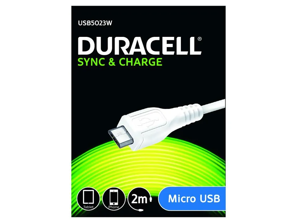 Duracell - napájecí a synchronizační kabel pro Micro USB zařízení bílý 2m