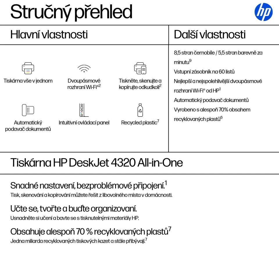 HP DeskJet/4320/MF/Ink/A4/WiFi/USB