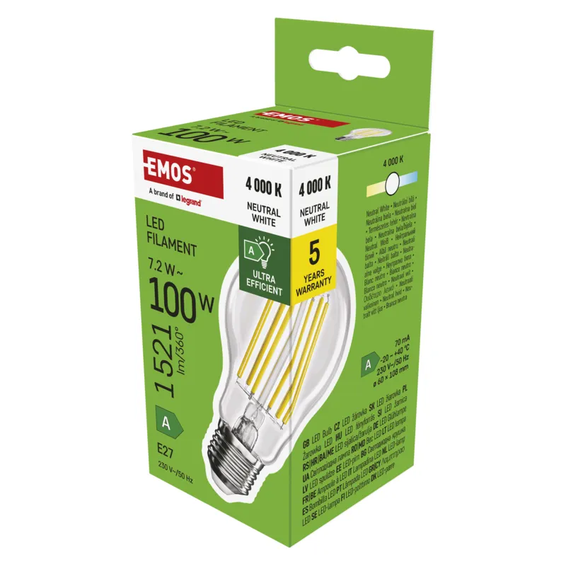 EMOS LED FLM A60 7,2W(100W) 1521lm E27 NW A CLASS
