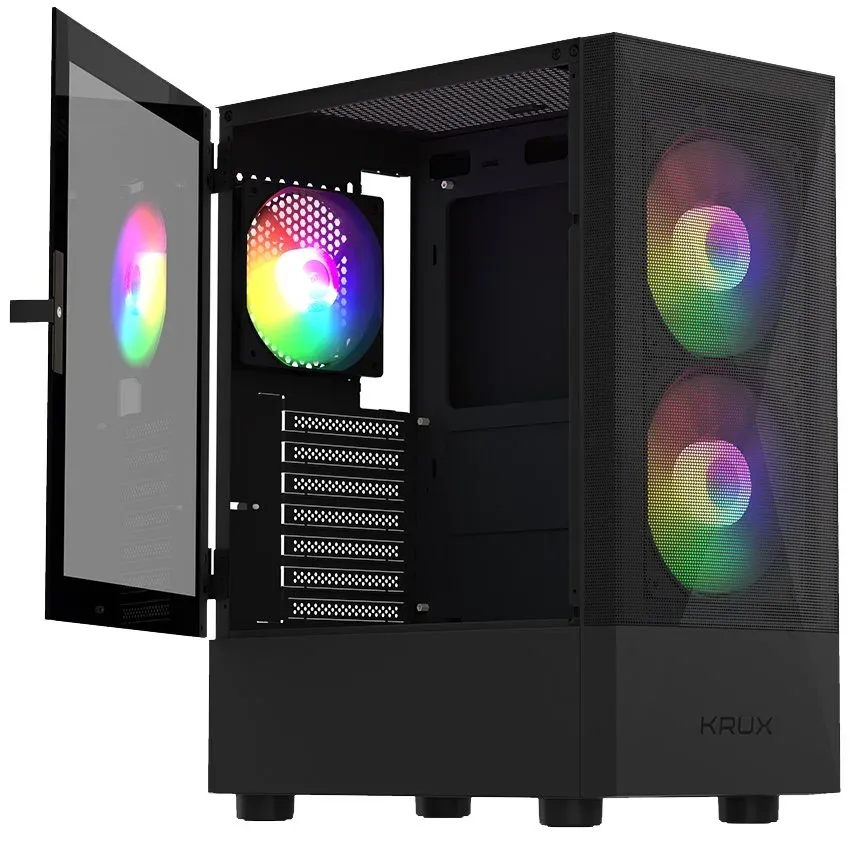 Krux skříň Vako RGB / ATX / 2x140mm RGB fan / 1x120mm RGB fan / 2xUSB 2.0 / USB 3.0 / černá