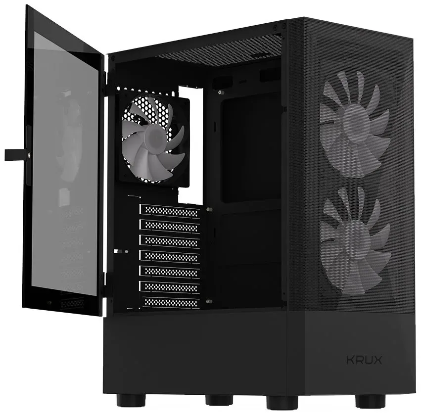 Krux skříň Vako RGB / ATX / 2x140mm RGB fan / 1x120mm RGB fan / 2xUSB 2.0 / USB 3.0 / černá