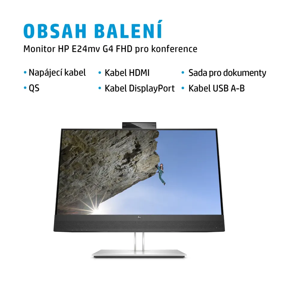 HP LCD EliteDisplay E24mv G4 23,8" IPS, 1920x1080,16:9,5ms, 250nits,1000:1,VGA,DP,HDMI,4xUSB 3.2,webcam 5MP,repro)