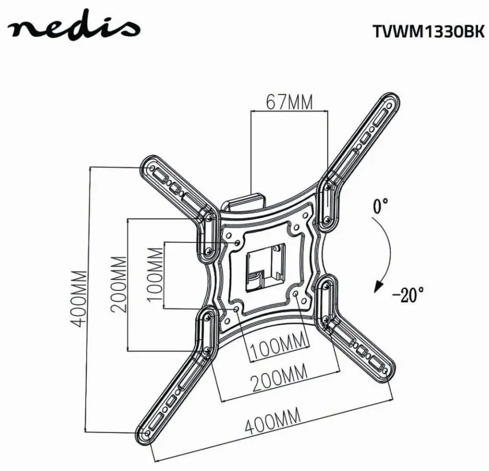 Nedis TVWM1330BK - Full Motion Nástěnný Držák TV | 23–55" | Max. 30 kg | 1 Otočn